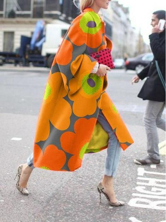 

Женский длинный тренч свободного кроя с принтом и длинными рукавами-клеш, весна/осень 2025 L