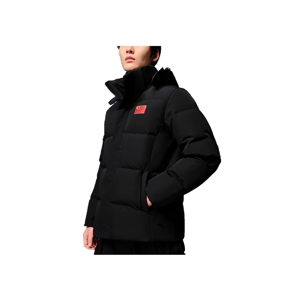 Anta Champion Sportswear Series Solid Color Waterproof Down Jacket with Detachable Hood Men Outerwear Black 152250906-2