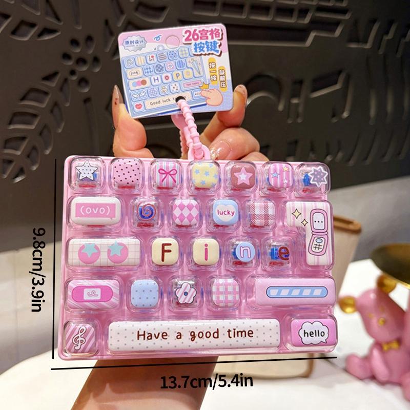 26-Gitter Tastatur Klicker Schlüsselanhänger Cartoon Spaß Stressabbau Tastatur Schlüsselanhänger Transparenter Tastatur Aufhänger Anhänger Zubehör
