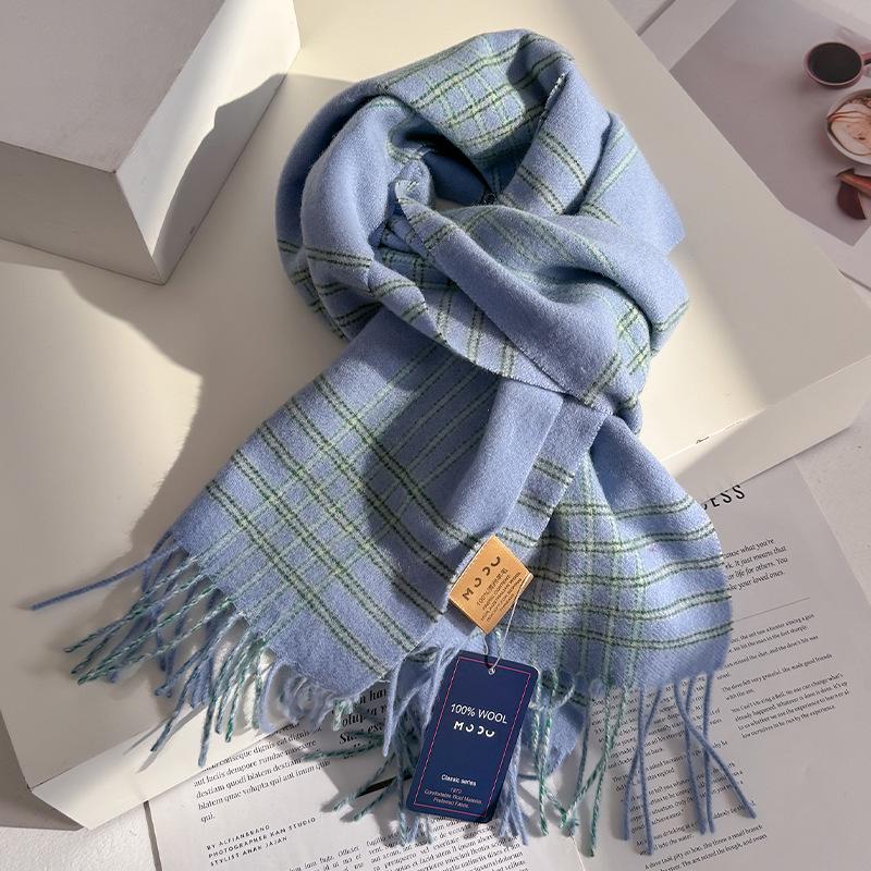 Wool Scarf For Women Fashion Winter Vintage Preppy Style Plaid Scarves Wraps Pashmina Foulard Bufanda Shawl Christmas Gift