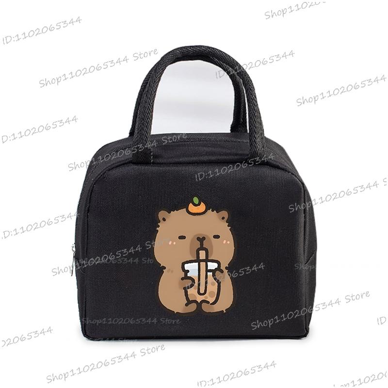 

Canvas Lunch Bag Women Kids Capybara Bobo Tea Print Insulation Bags Cartoon Animal Capybara Pattern Lunch Tote Box For Teens
