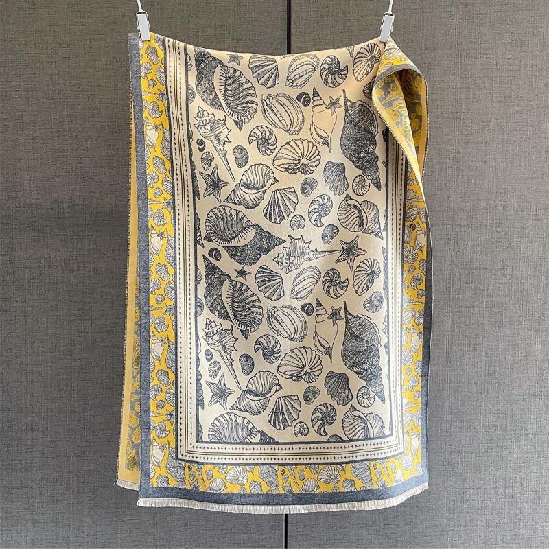 Autumn New Cashmere Tassel Scarf Women's Fashion Age-reducing Jacquard Scarf Warm and Thickened Large Shawl
