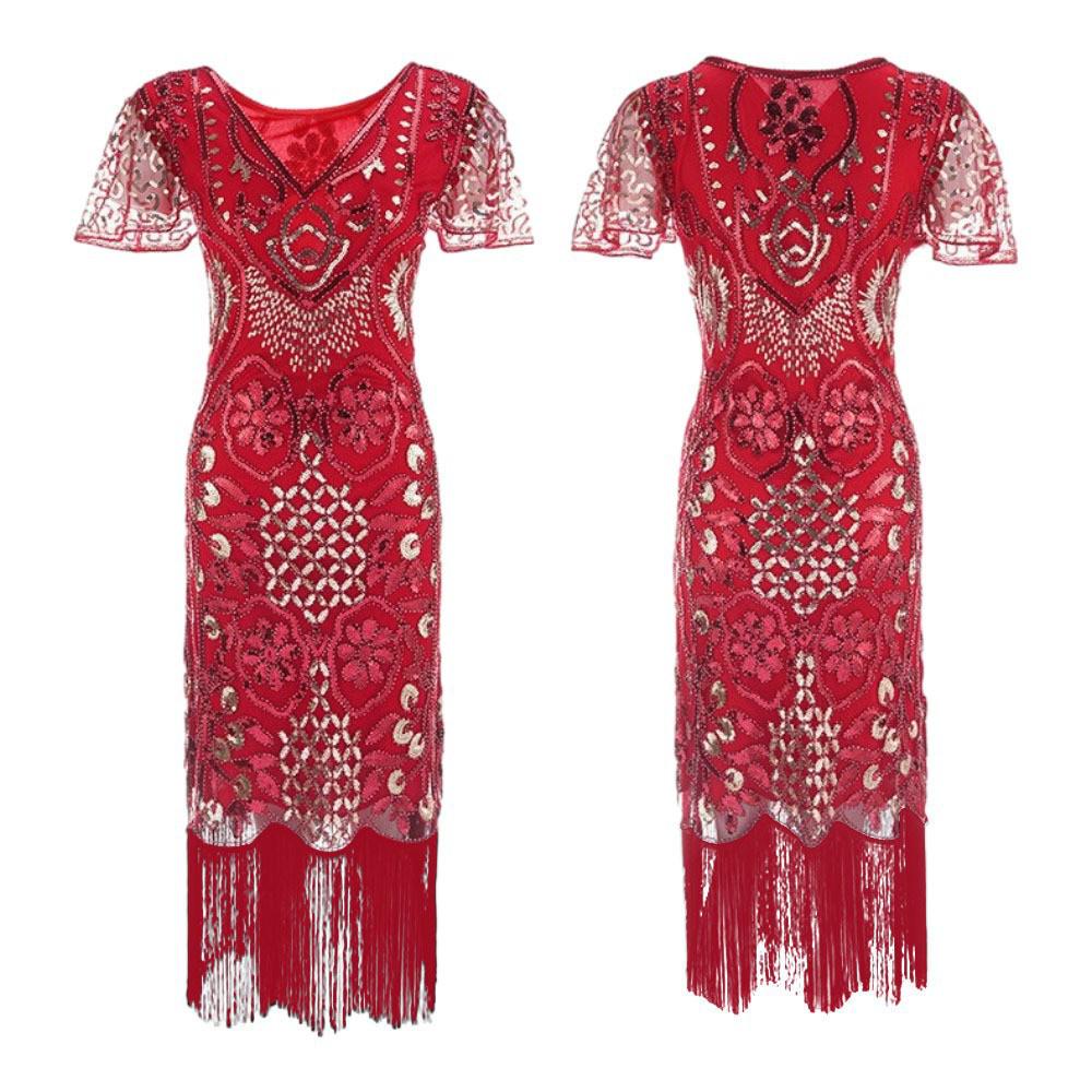 1920s Gatsby Sequined Evening Gown with Tassels