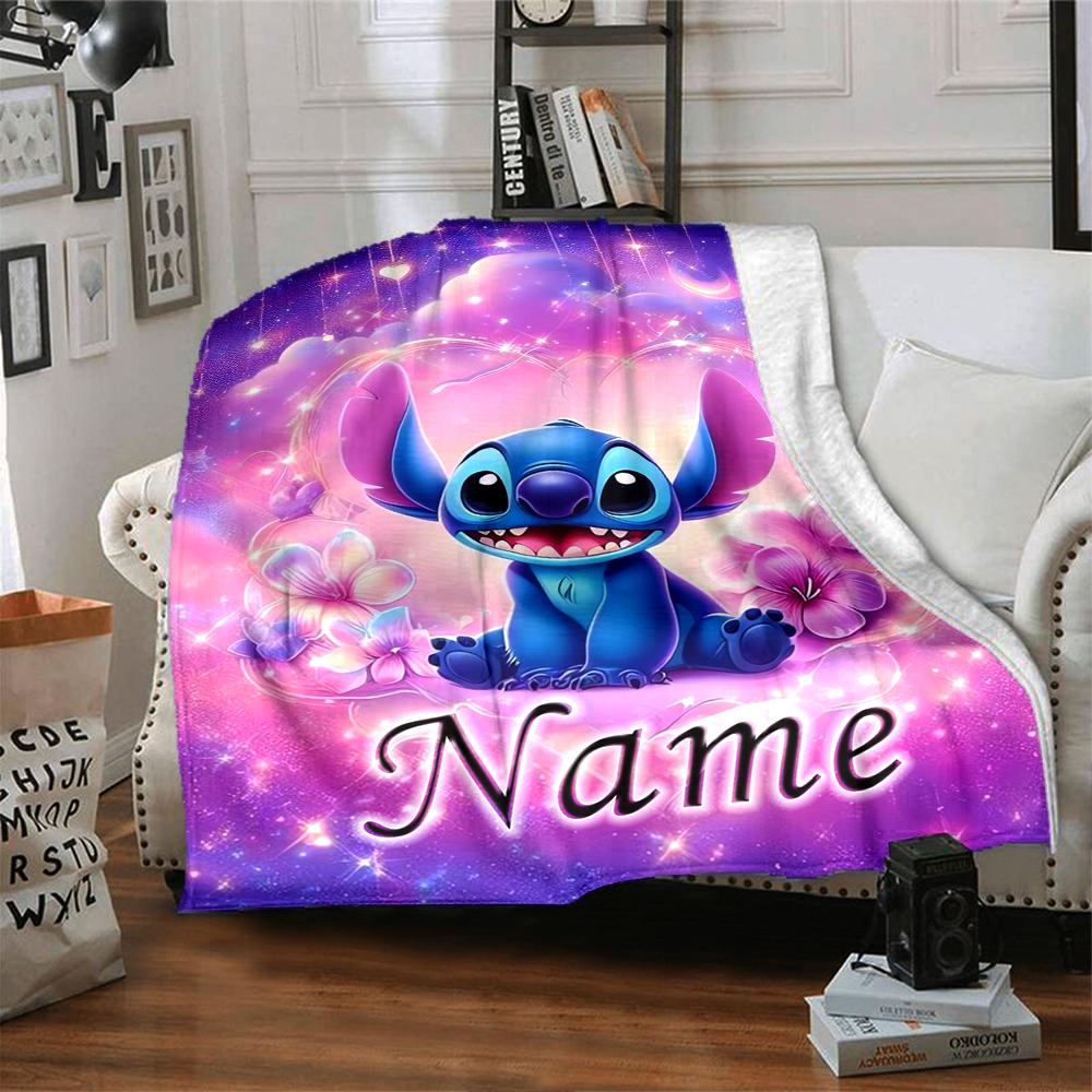 Custom Name Butterflies Stitch's Adventure blanket for Couch & Bed, Plush Cozy Fuzzy Blanket Super Soft & Warm Blankets for Fall and Winter. 0908329