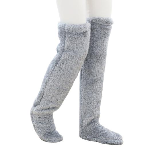 Fuzzy Thigh-High Socks Fluffy Leg Warmers Thickened Plush Over The Knee Socks with Sole Holes for Winter Home Lounging Sleeping