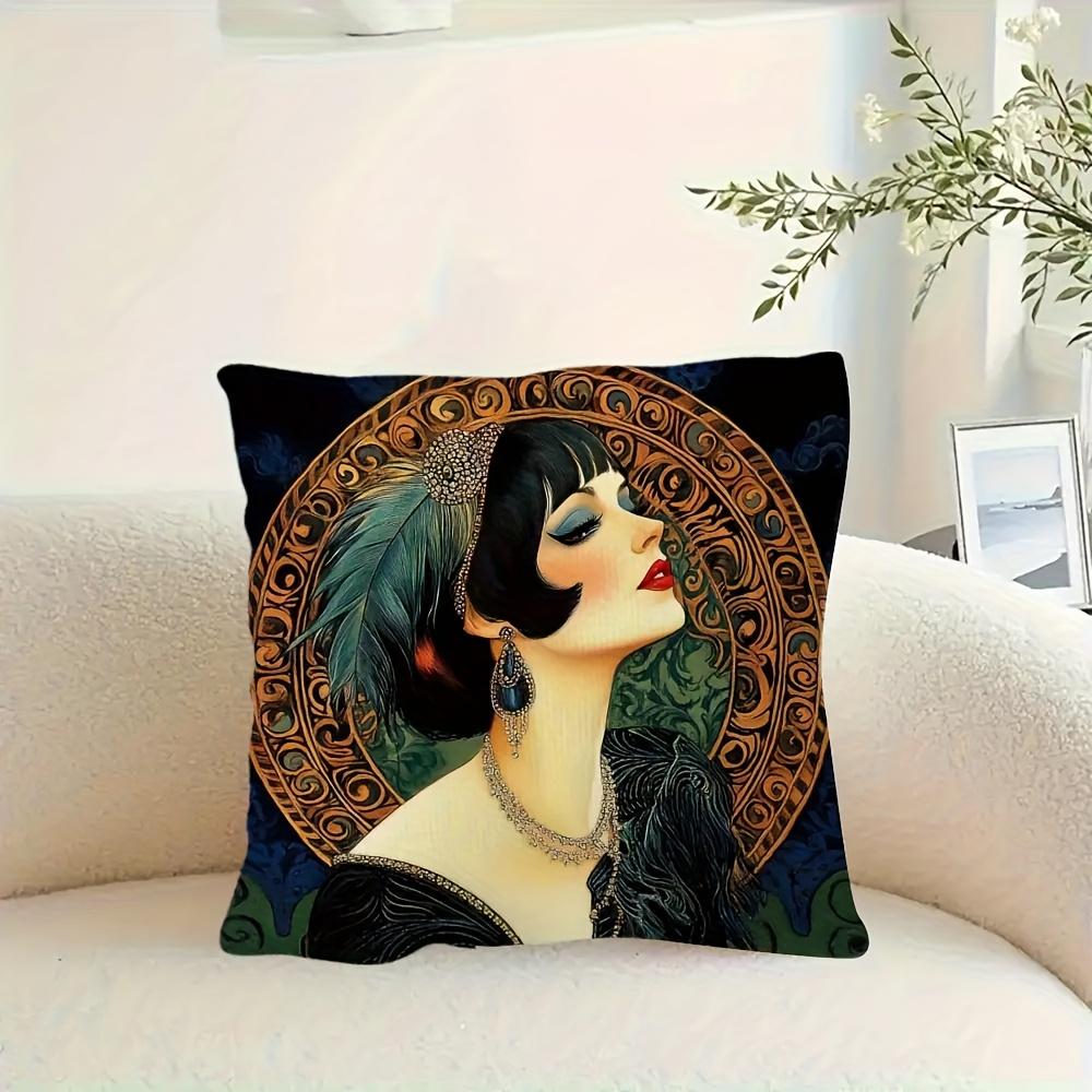 Luxury Art Deco Bohemian Throw Pillow Cushion Cover Case 40x40cm Chic Woman Portrait Decorative Home Decor Canvas Print