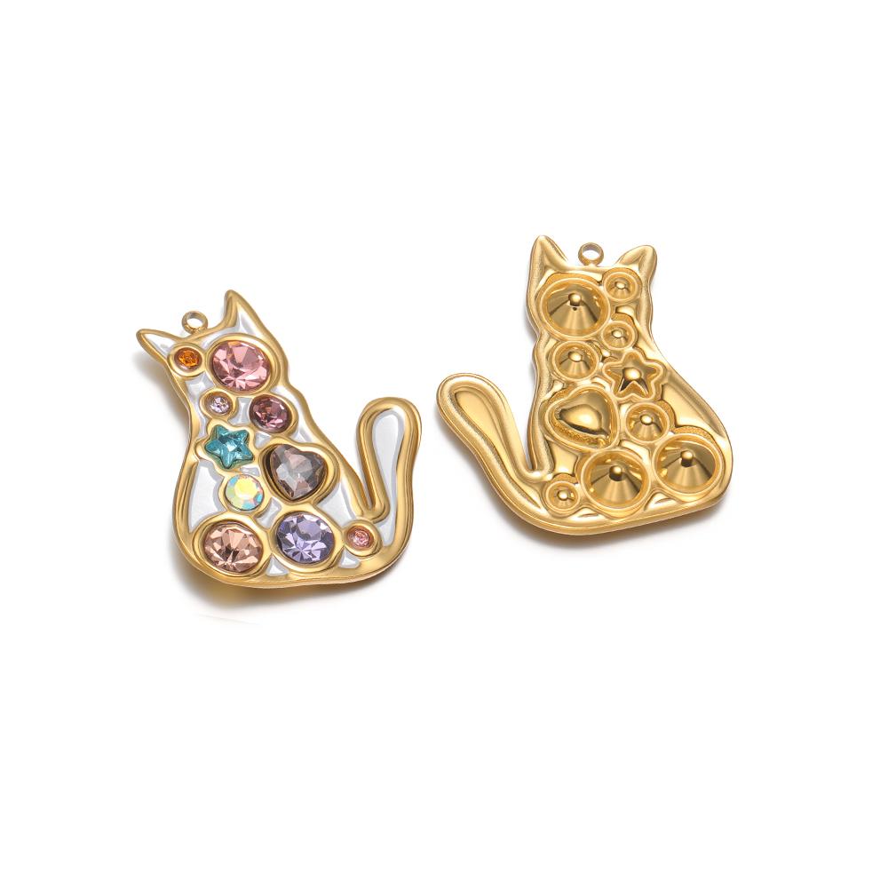 

2Pcs Stainless Steel Zircon Animal Cat Dog Charms Swan Pendant DIY Jewelry Findings Sweater Necklace Bracelet Earrings Making