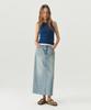 Leuba Rear-Slit Denim Long Skirt - Light Blue
