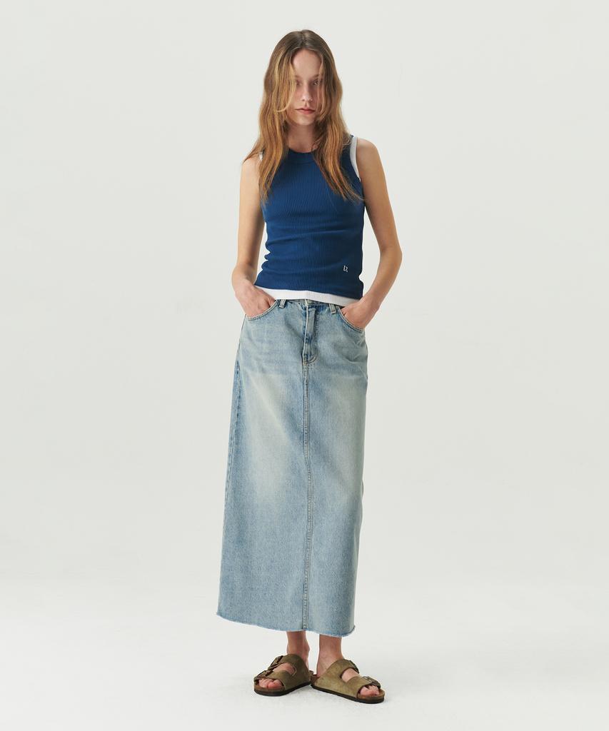 Leuba Rear-Slit Denim Long Skirt - Light Blue