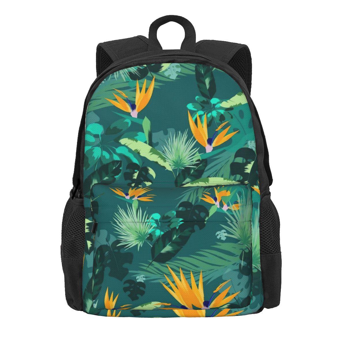 Tropische Bloemen Rugzak Diepe Jungle Bloemen Dames Polyester Wandelrugzakken Lichtgewicht Casual Middelbare School Tassen Rucksack 36x32x10cm