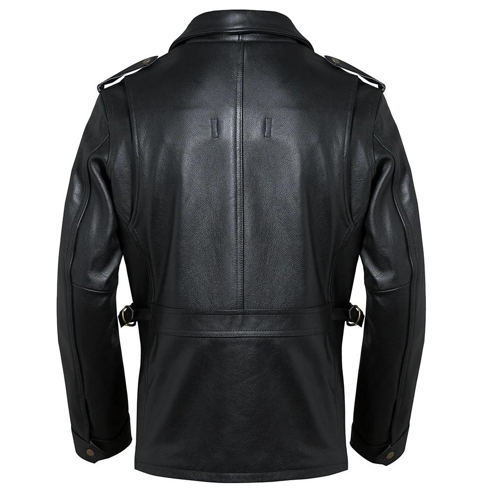 Talla China Chaqueta Larga de Cuero para Hombre Abrigo Militar Grueso M65 Ropa de Invierno 100% Cuero Genuino de Vacuno Abrigo de Cuero Genuino Talla Asiática M-6XL M603