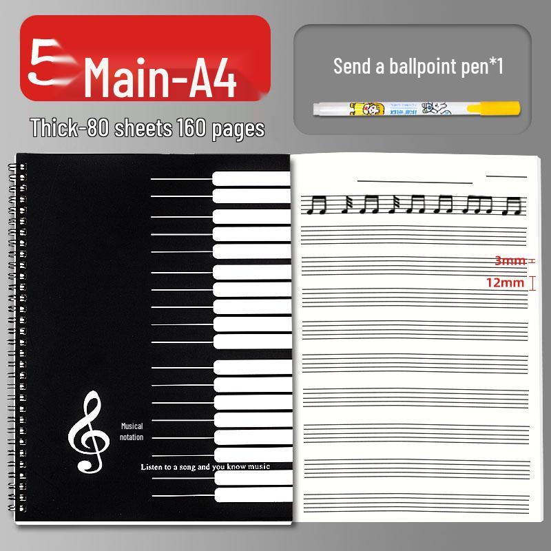 A4 Wide-Spaced Music Sheet Notebook for Beginners - Loose-Leaf, Thickened, Blank Pages for Children