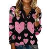 Damen Retro Street Lässiger V-Ausschnitt Langarm Knopf Valentinstag Herz Pullover Top