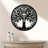 Tree Cross Metal Wall Art Wrought Iron Sculpture Christian Home Decor Baptism Gift