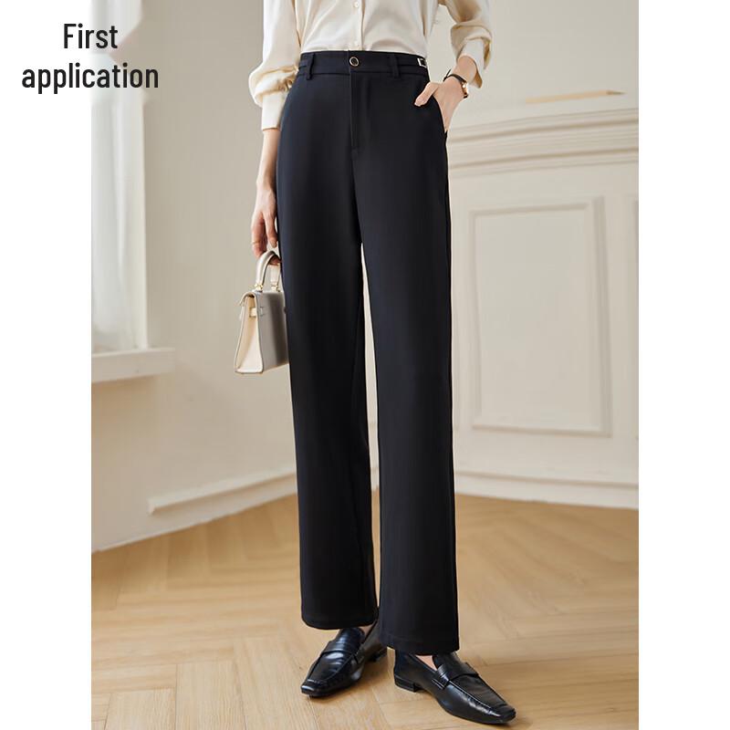 Chushen Women's High-Waist Metal Buckle Straight-Leg Pants