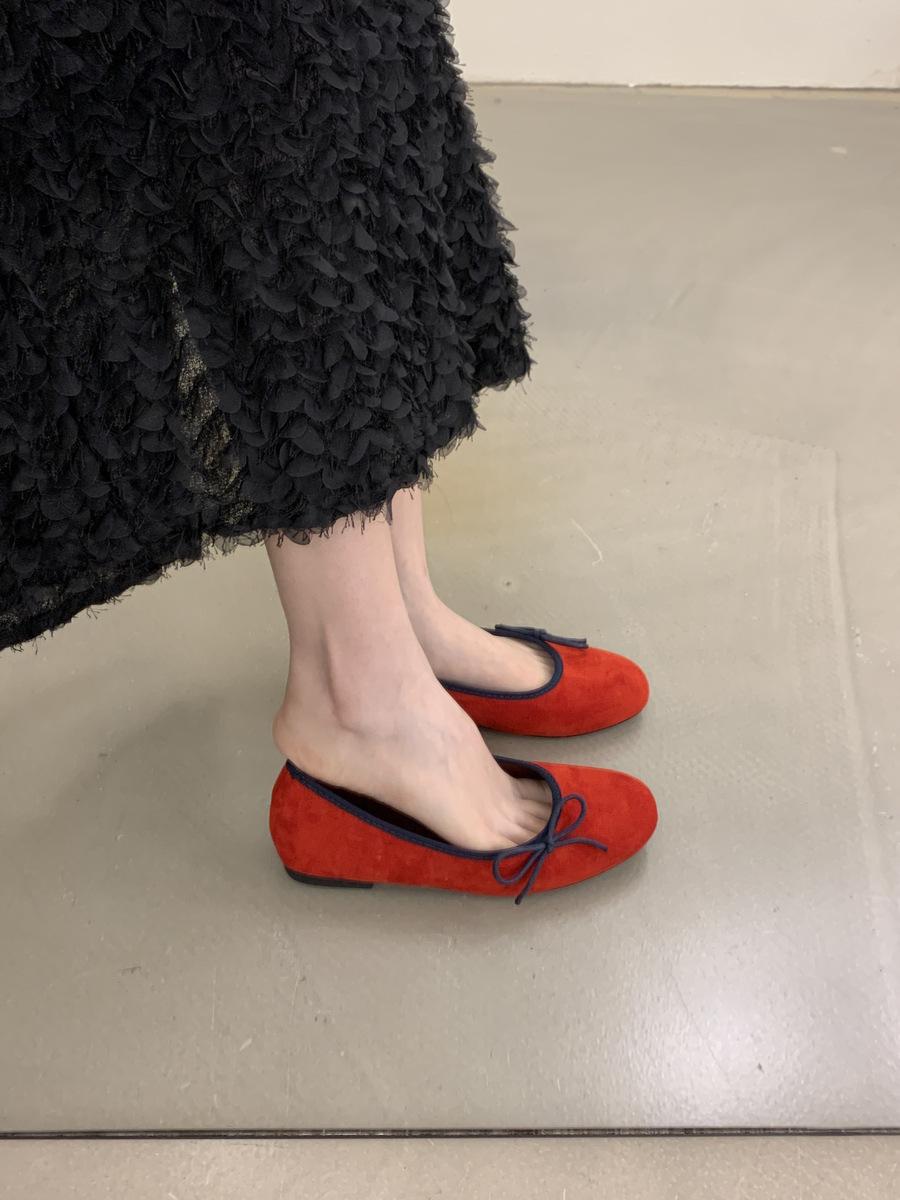 

Encounter Elegance Spring and Autumn Flat Bottom Evening Single Shoes Women Gentle Bow Ballet Grandma Ladyshoes Women 40 червоний
