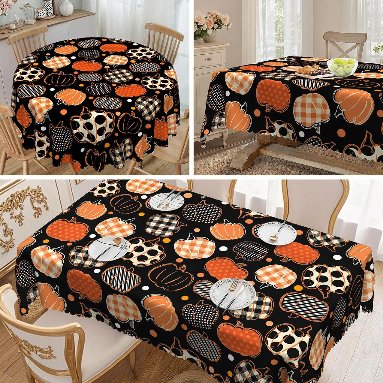 

1 Halloween Tablecloth - Vintage Polka Dot Pumpkin, Durable Polyester Fabric For Round And Rectangular Dining Tables round tablecloth-152x152cm