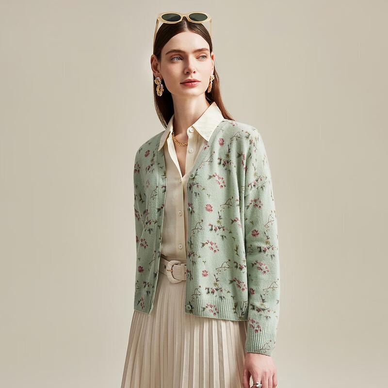Women's Pure Cashmere V-Neck Printed Cardigan