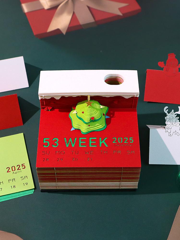 Calendar In 2027 Punch In Desk Calendar Creative 3D Paper Sculpture Desktop Decoration of the Christmas Office
