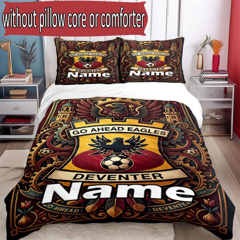 3pcs Duvet Cover Set (1*Duvet Cover + 2*Pillowcase, Without Core), Custom Name Go Ahead Eagles Pattern Bedding Set, Home Bedroom Decor Gift