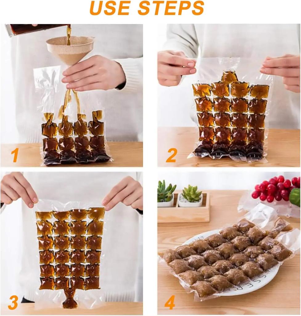 Premium Clear Self Sealing Ice Cube Bags Food Safe Plastic Freezer Bags Kitchen Accessories for Making Ice Easy and Convenient