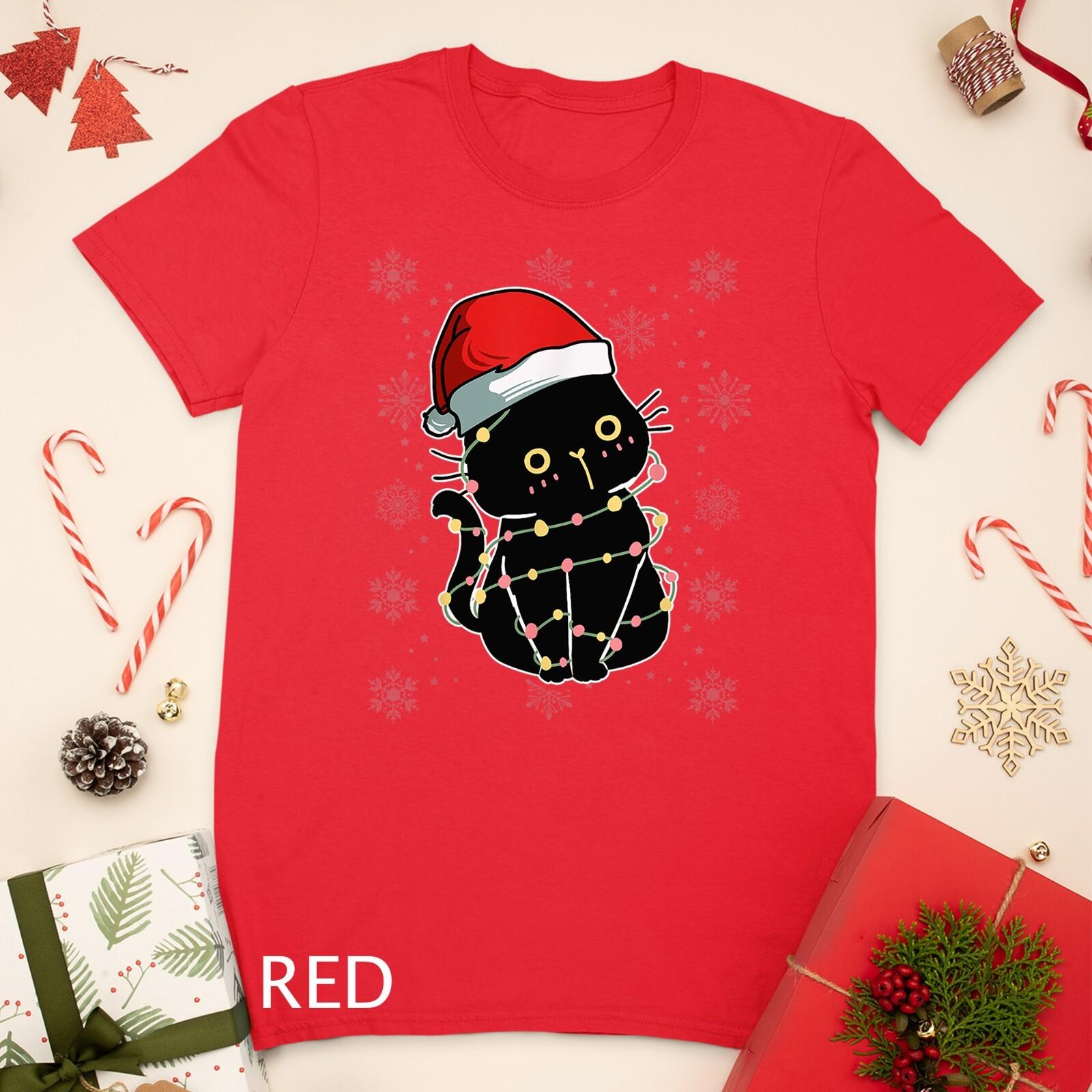 Christmas Cat Black Cat Cute Christmas Funny Pajama T-Shirt Mens Womens Tees Top Unisex T-Shirt Mens Womens Tees Top L