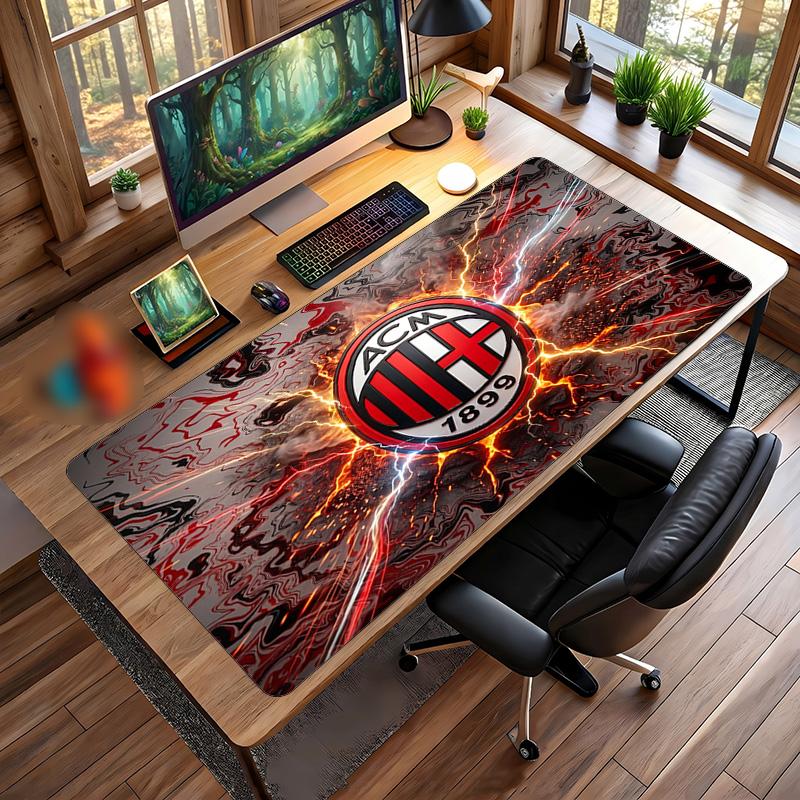 Alfombrilla de Ratón Grande Estampada AC Milan, Alfombrilla de Escritorio Suave de Goma Antideslizante para Decoración de Oficina, Portátil y Ordenador