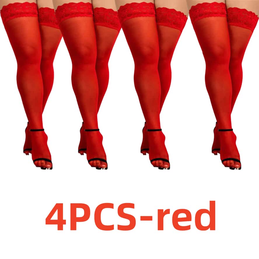 4Pair/SET Lace Over Knee Thigh High Stockings Elastic Sexy Thin Black Fishnet Stocking Set White Plus Size Long Socks for Woman
