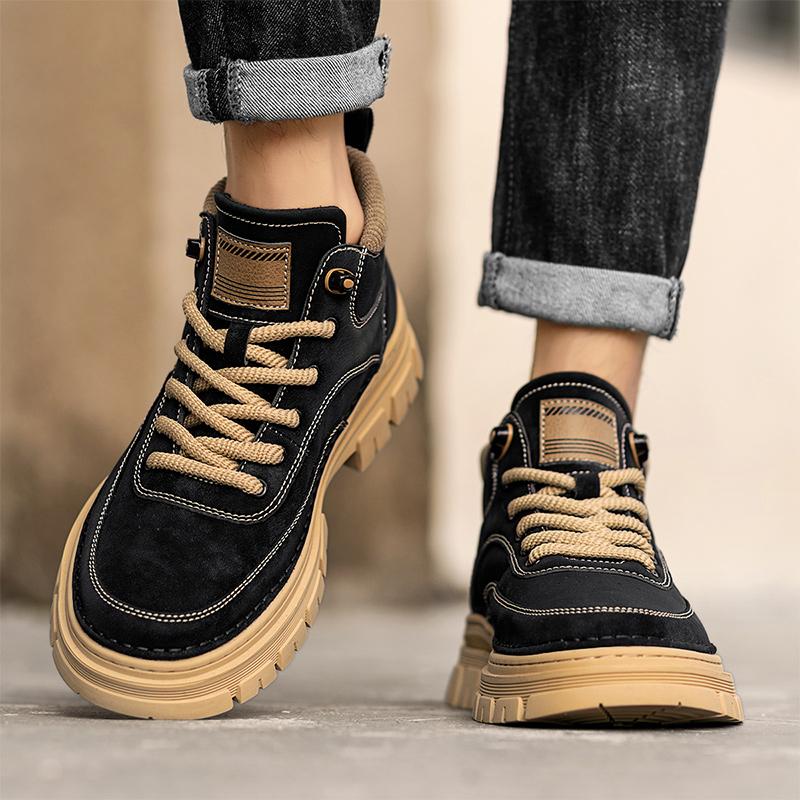 High top casual men's shoes Comfortable autumn and winter styles Daily office Outdoor quality thick soled warm shoes New Black