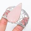 Natural Rose Quartz Gemstone 925 Sterling Silver Cuff Bangle Adjustable r4K21