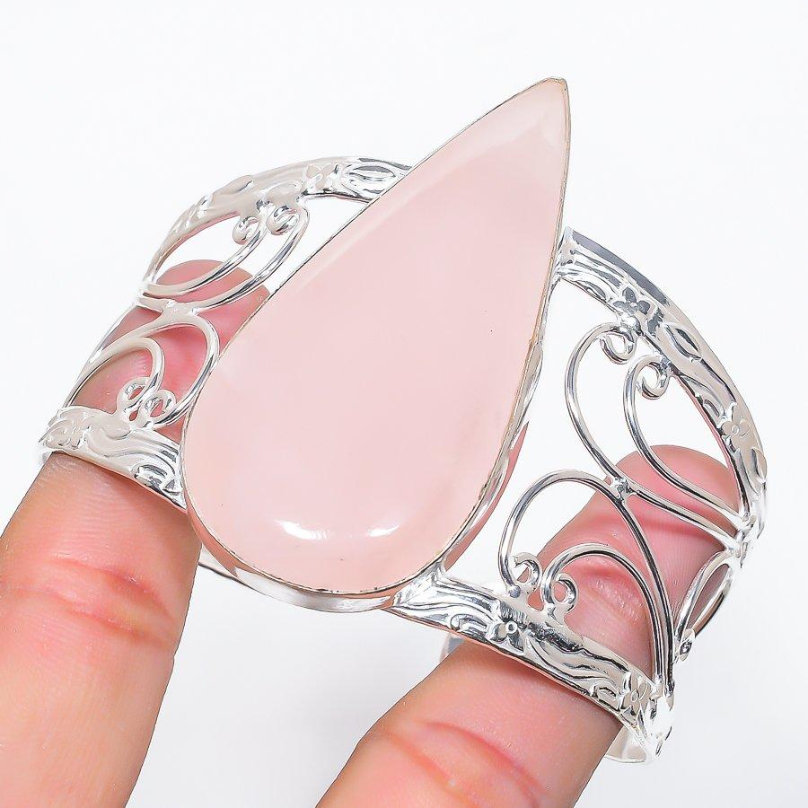 Přírodní drahokam Růženín 925 Sterlingové stříbro Manžetový náramek Nastavitelný r4K21