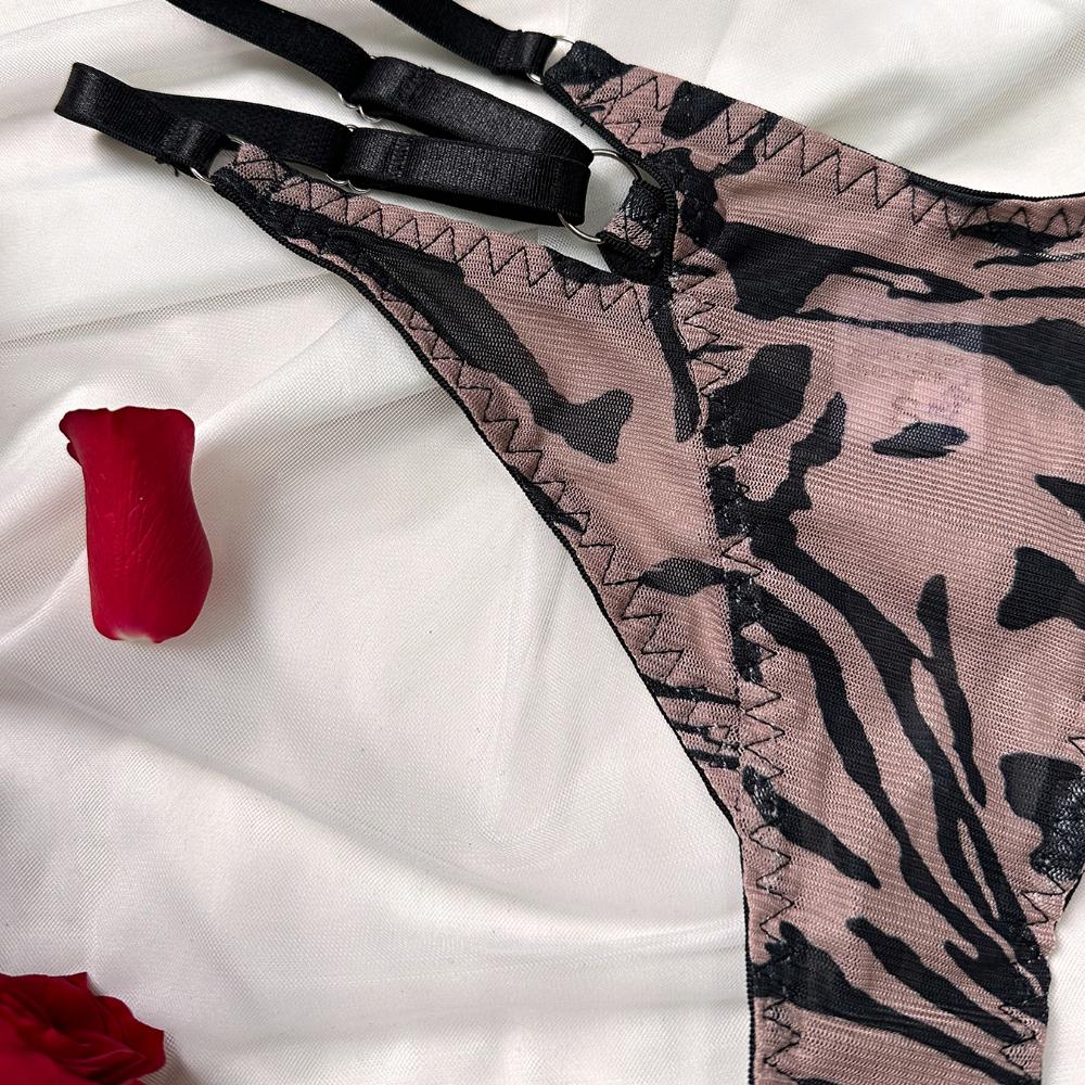 Sexy Women Underwear Set Europe Ultra Thin Zebra-stripe Brassiere Hollow Temptation Classic Bandage Underwire Push Up Bra Set