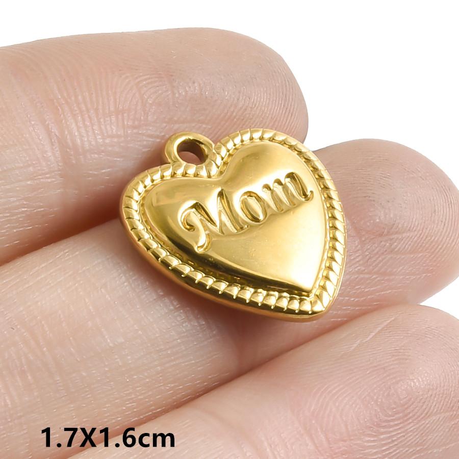 5pcs Love Mom Child Charm Heart Stainless Steel Pendants For Jewelry Making Supplies Mother's Day Rhinestone DIY Materials Craft