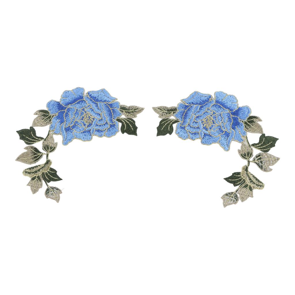 1 Pair Flower Embroidery Patches Beautiful Flowers Pattern Embroidered Applique Iron On Patches for DIY Clothes Blue