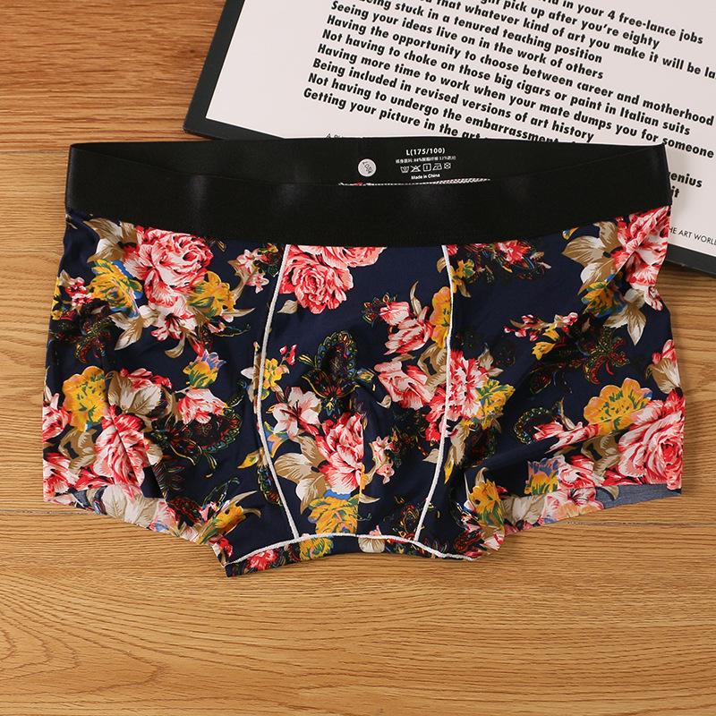 Men s Summer Breathable Tencel Stretch Underwear: Ice Silk and Fashionable Print XL