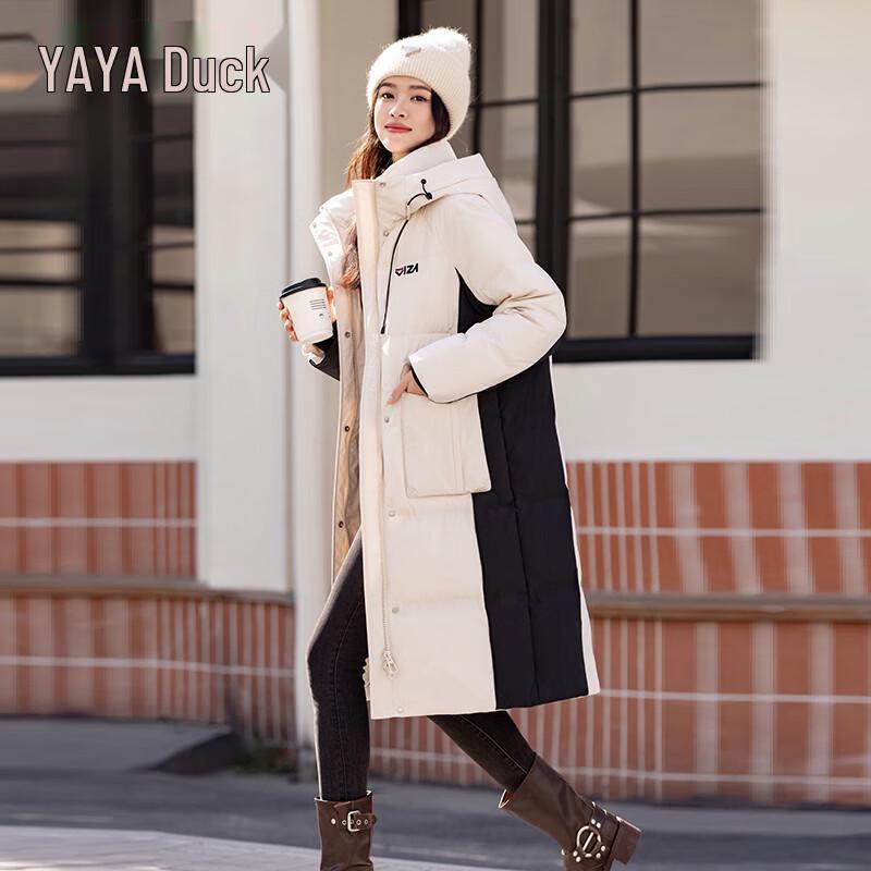 Women's Contrast Patchwork Mid-Length Duck Down Parka