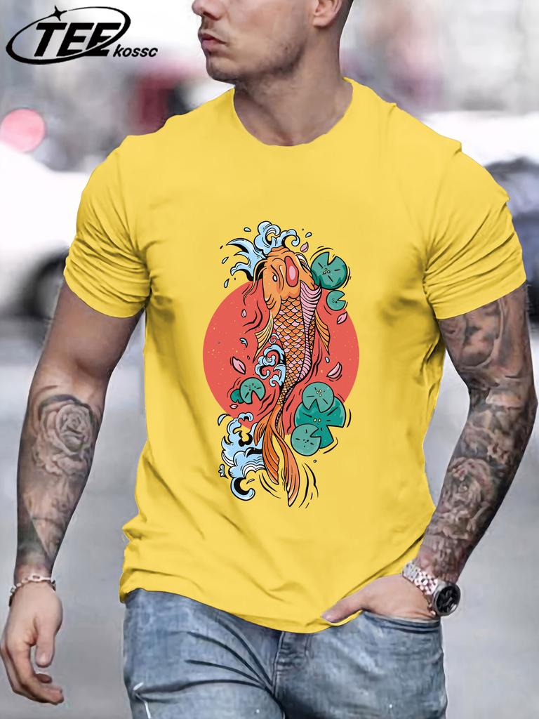 Harajuku Japan Tokyo Koi Printing TShirt Men Oversize Cotton T Shirts Trendy Retro Tops Casual AllMatch Unisex Short Sleeve