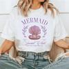 ZX TEE Women's Beach Holiday Mermaid Social Club Cartoon Short Sleeved Sweet Summer Fashion Versatile Print Cute Clothes Top T-Shirt.