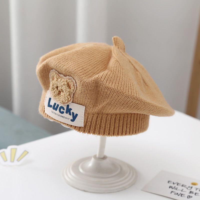 Λουλούδι Baby Beret Καπέλο Χειμερινό Ζεστό πλεκτό καπέλο Beanie για βρέφη κοριτσάκια Κορεάτικη Πριγκίπισσα νηπίων Καλλιτέχνης Μονόχρωμα καπέλα ζωγραφικής