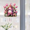 Tulip Gnome PVC Window Cling Waterproof Pink Floral Gnome Static Sticker Reusable Glass Door Decals for Classroom Home Office Party Decoration