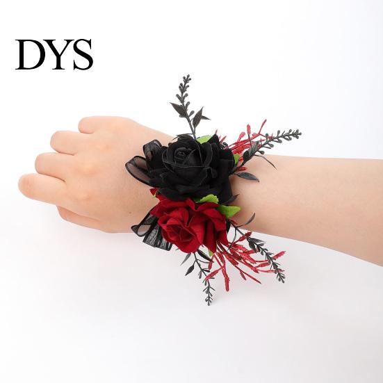 Elegant Floral Jewelry for Photoshoots Wrist Corsage, Black Burgundy Rose Corsage Wedding, Bridesmaid Mother, Niche Dark Style Costume Accessories