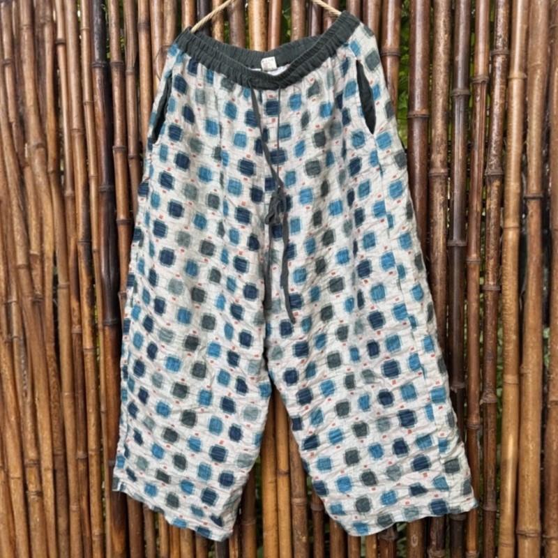 Johnature Women Vintage Wide Leg Pants Elastic Waist Pockets Autumn Loose Trousers Print Floral Belt Soft Pants