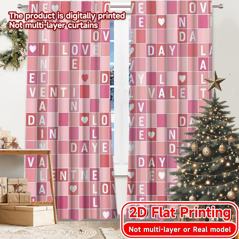 

Set Of 2 Flat Printing Curtains Without Rod Valentine Pattern Christmas Festival Chic Print Prints Curtain With Light Filtering Polyester W100*H70(CM)-Hooks&2PCS