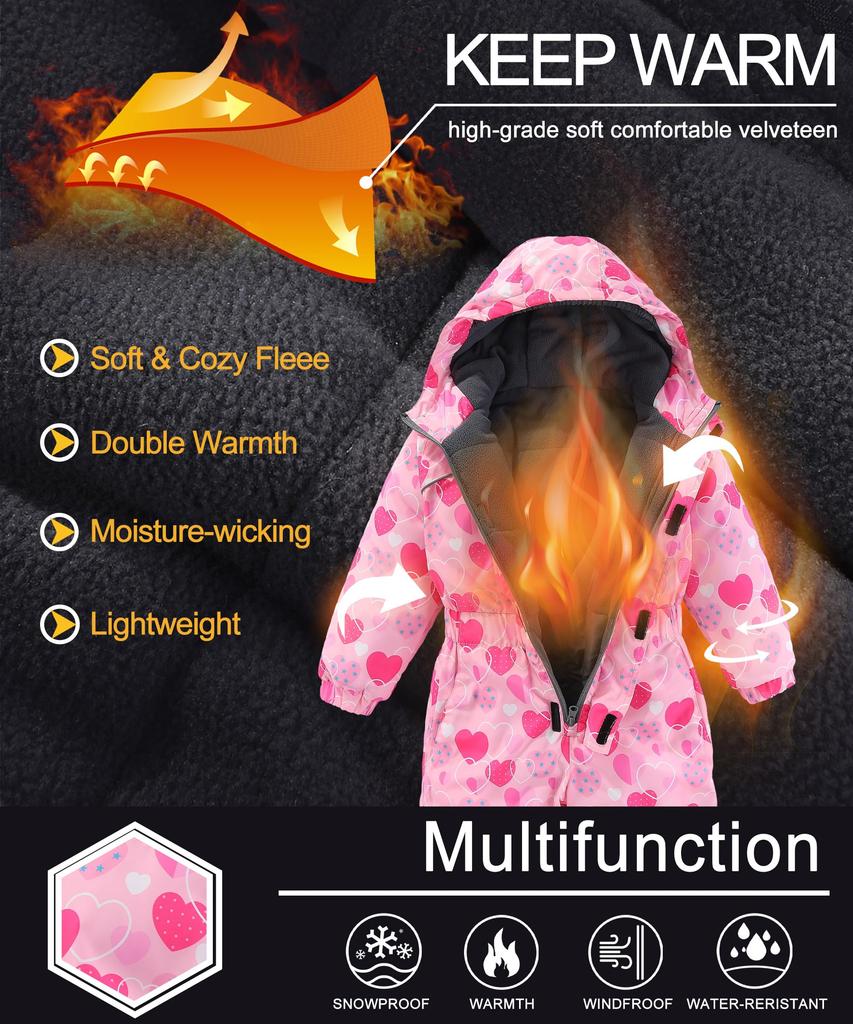 M2C Ski Snowboard and Perfect for Snow Size 130 Kids' Snowwear, Wear, One-Piece Jacket, Water-Repellent, Windproof, Cold-Proof, Girls' Play, Pink,