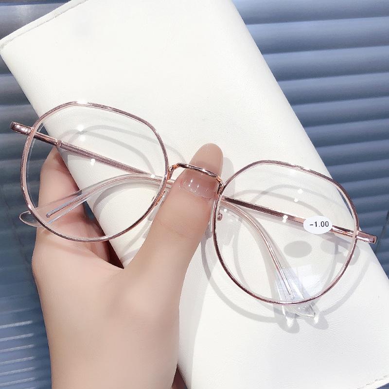 New Clear Glasses Women Polygonal Metal Frame Eye Glasses 0 Flat Mirror Girls Eyewear Anti Blue Light Glasses Fashion Eyeglasses