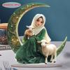Bohemian Girl Sitting on the Moon Desktop Decoration Elegant Ramadan Gift for Home Office Bedroom Decor