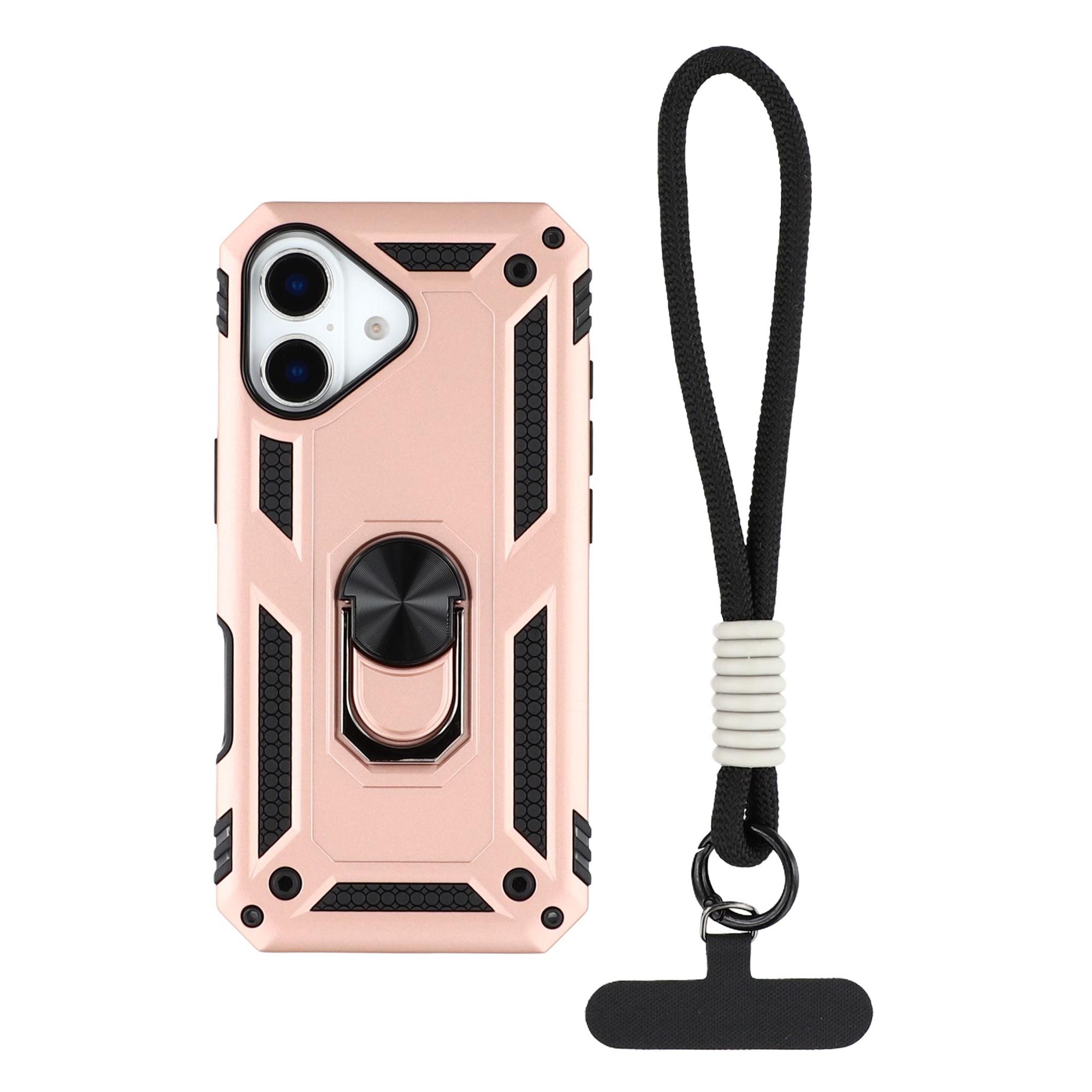 

Чехол для iPhone 17 с ремешком на запястье и подставкой, PC+TPU чехол для телефона Rose Gold