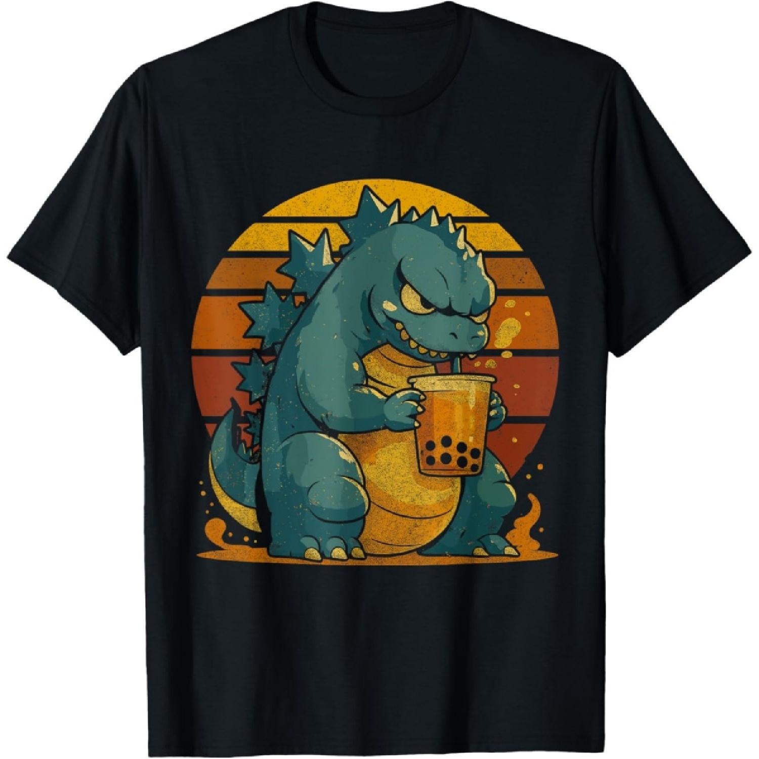 

Retro Vintage Funny Happy Japanese Kaiju Drinking Boba Tea T-Shirt XXXXXL чорний