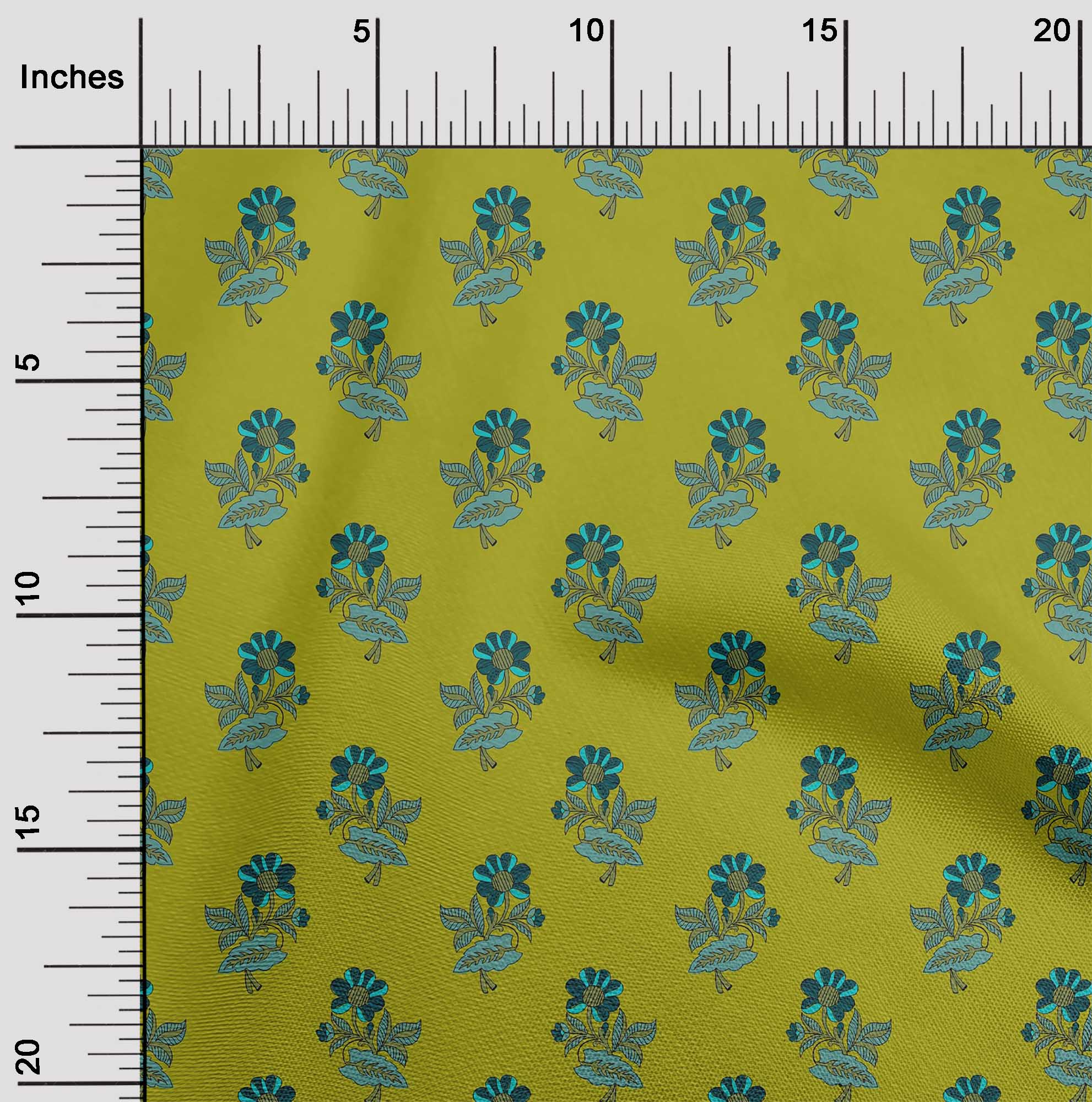 

OneOone Cotton Flex Fabric Leaves & Floral Block Print Тканина у дворі 40 дюймів 42 Inch - Viscose Chiffon зелений