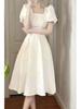 Women's Summer White Swing Dress with Square Neck and Waist-Slimming Design